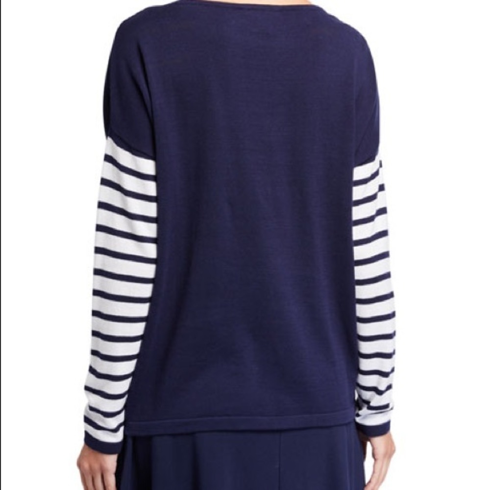 Joan Vass Rose Intarsia Striped-Sleeve Sweater Sequin NWT - Picture 3 of 8